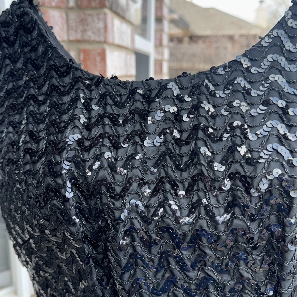 Vintage 1960s Black Sequin Covered Shell Tank Top Back Zip Top